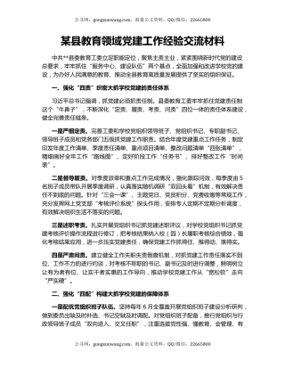 某县教育领域党建工作经验交流材料