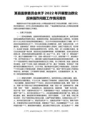 某县监察委员会关于2022年开展整治群众反映强烈问题工作情况报告