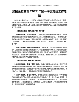 某国企党支部2022年第一季度党建工作总结