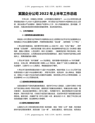 某国企分公司2022年上半年工作总结
