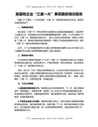 某国有企业“三重一大”事项跟踪情况报告