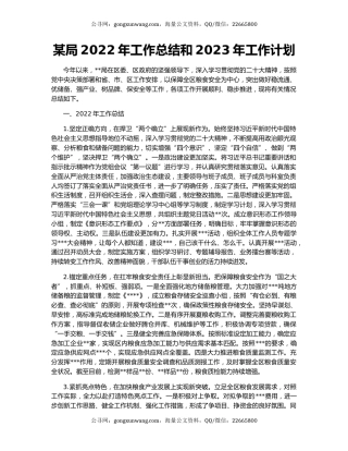 某局2022年工作总结和2023年工作计划