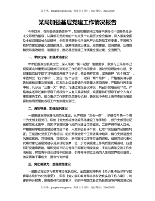 某局加强基层党建工作情况报告