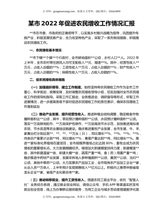 某市2022年促进农民增收工作情况汇报