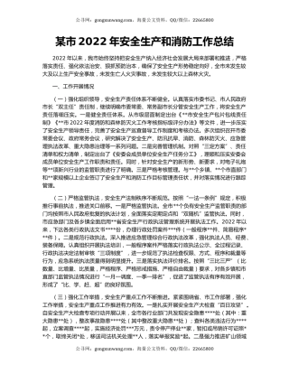 某市2022年安全生产和消防工作总结
