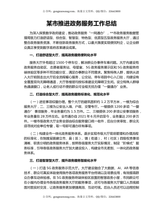 某市推进政务服务工作总结