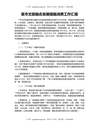 某市文旅融合发展提振消费工作汇报