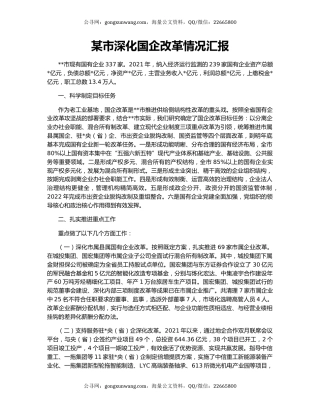 某市深化国企改革情况汇报