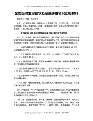 某市经济发展现状及金融环境情况汇报材料