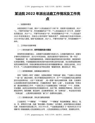 某法院2022年派出法庭工作情况及工作亮点