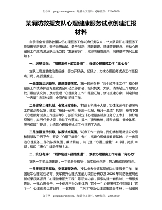 某消防救援支队心理健康服务试点创建汇报材料