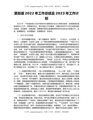 某街道2022年工作总结及2023年工作计划