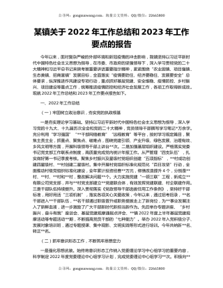 某镇关于2022年工作总结和2023年工作要点的报告