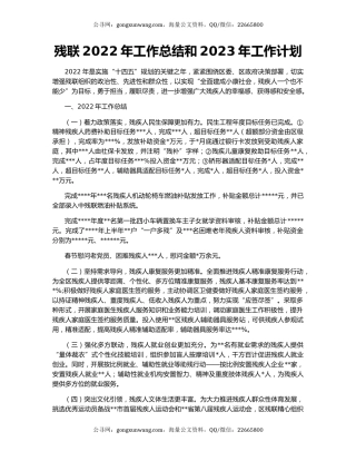 残联2022年工作总结和2023年工作计划