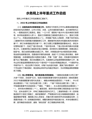 水务局上半年重点工作总结