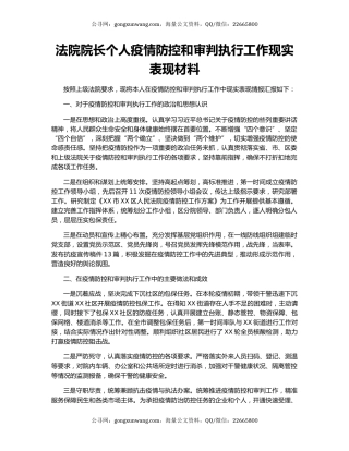 法院院长个人疫情防控和审判执行工作现实表现材料