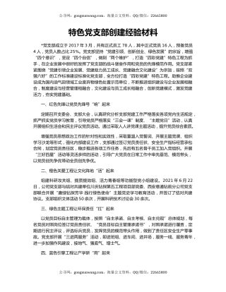 特色党支部创建经验材料