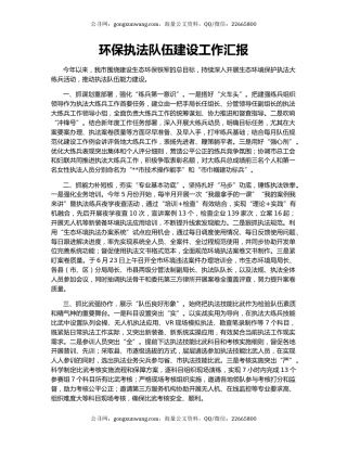 环保执法队伍建设工作汇报