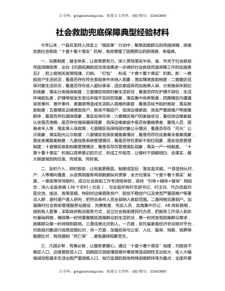 社会救助兜底保障典型经验材料