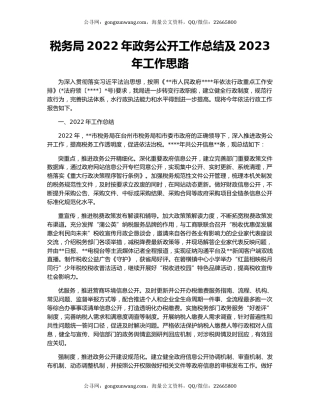 税务局2022年政务公开工作总结及2023年工作思路