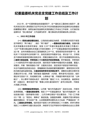 纪委监委机关党总支党建工作总结及工作计划
