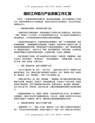 组织工作助力产业发展工作汇报