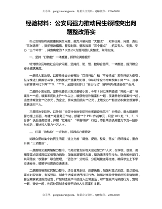 经验材料：公安局强力推动民生领域突出问题整改落实