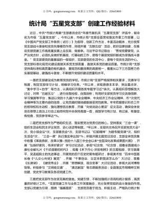 统计局“五星党支部”创建工作经验材料