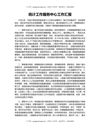 统计工作服务中心工作汇报