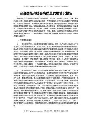 自治县经济社会高质量发展情况报告