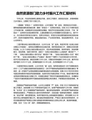 自然资源部门助力乡村振兴工作汇报材料