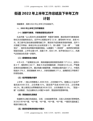 街道2022年上半年工作总结及下半年工作计划（2）