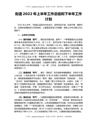 街道2022年上半年工作总结和下半年工作计划（2）