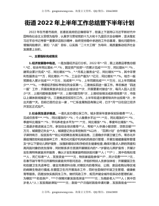 街道2022年上半年工作总结暨下半年计划