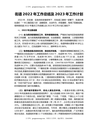 街道2022年工作总结及2023年工作计划