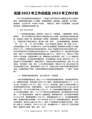 街道2022年工作总结及2023年工作计划（5）