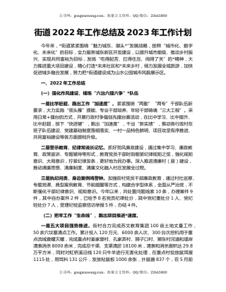 街道2022年工作总结及2023年工作计划（8）