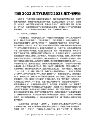 街道2022年工作总结和2023年工作安排
