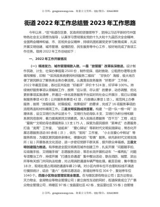 街道2022年工作总结暨2023年工作思路