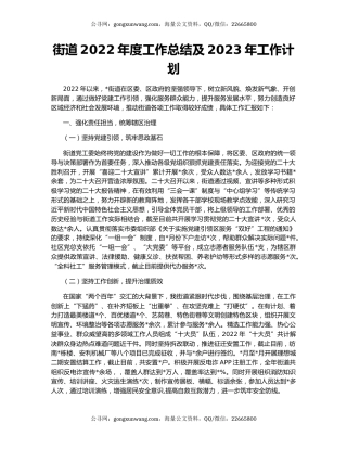 街道2022年度工作总结及2023年工作计划