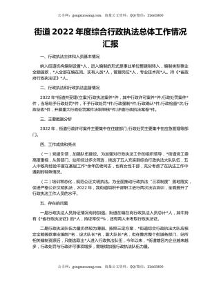 街道2022年度综合行政执法总体工作情况汇报