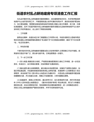 街道农村乱占耕地建房专项清查工作汇报