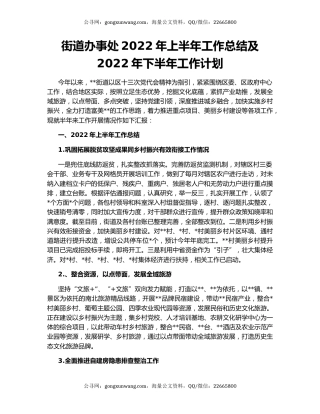 街道办事处2022年上半年工作总结及2022年下半年工作计划