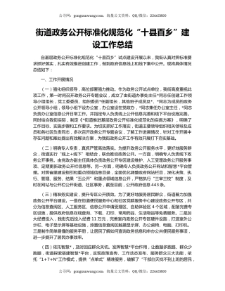 街道政务公开标准化规范化“十县百乡”建设工作总结
