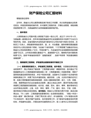 财产保险公司汇报材料