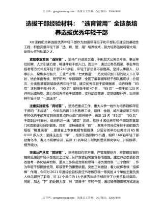 选拔干部经验材料：“选育管用”全链条培养选拔优秀年轻干部