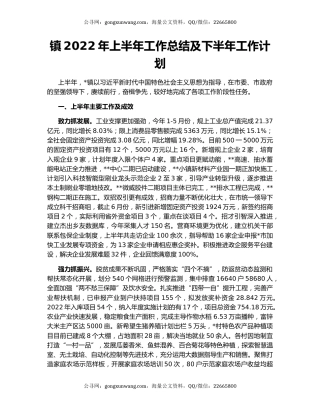 镇2022年上半年工作总结及下半年工作计划（4）