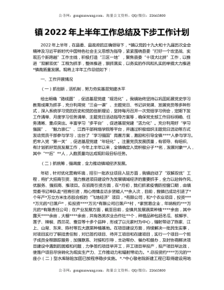 镇2022年上半年工作总结及下步工作计划
