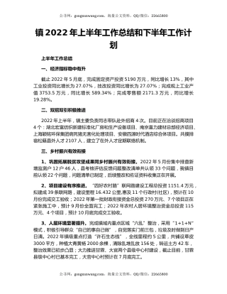 镇2022年上半年工作总结和下半年工作计划
