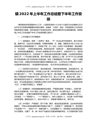 镇2022年上半年工作总结暨下半年工作安排